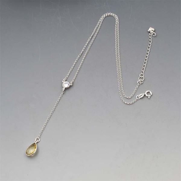 Citrine and Silver Lariat Necklace UK